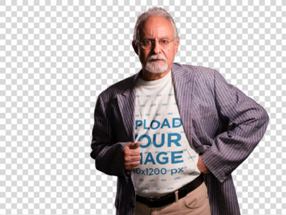 Transparent T-Shirt Mockup of a Senior Man with a Suit Coat a12387