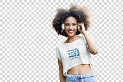 Transparent Mockup of a Woman With a Crop Top Listening to Music 34035-r-el2