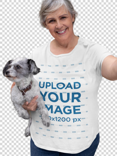 Transparent T-Shirt Mockup of a Woman Taking a Selfie with Her Dog
