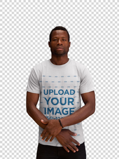transparent t-shirt mockup of a serios man crossing is arms a17161