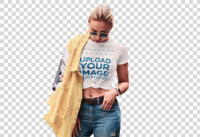 Transparent Mockup of a Stylish Woman Wearing a Knotted Tee 39755-r-el2