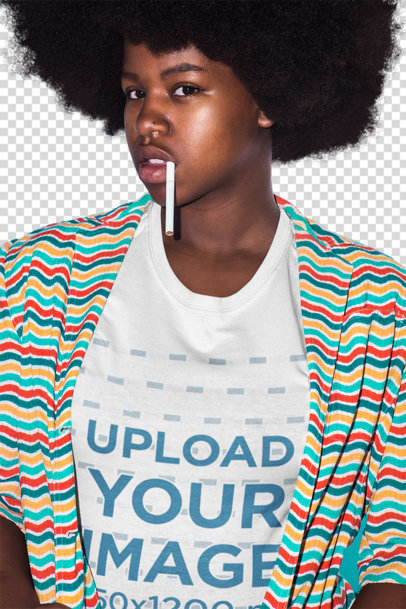 Transparent T-Shirt Mockup of a Serious Woman With a Cigarette 21714