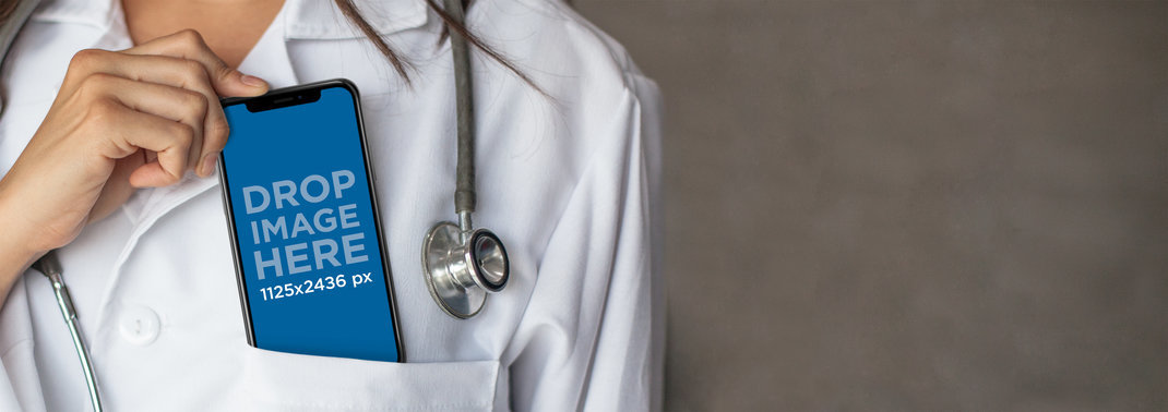 Female Doctor in a Hospital ER Carrying an iPhone 11 Pro Mockup