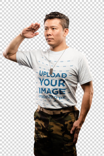 Transparent T-Shirt Mockup of a Veteran Saluting 21251