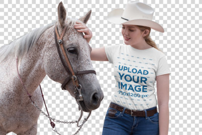 Transparent T-Shirt Mockup Featuring a Country Girl Petting a Horse 27969