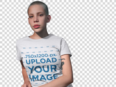 transparent mockup of a young woman with a buzz cut and a tattoo 18130