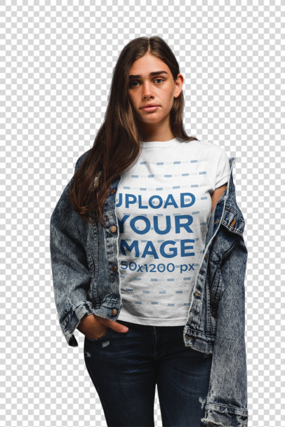 Transparent T-Shirt Mockup of a Woman with a Hand in her Pocket