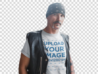 Transparent Mockup of a Biker Wearing a T-Shirt  20252