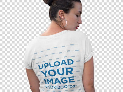 Transparent Back Shot Mockup of a Woman Wearing a T-Shirt on the Street