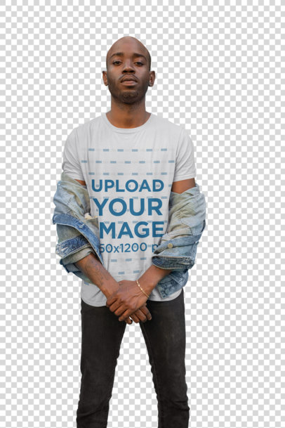 Transparent T-Shirt Mockup of a Cool Man Posing in an Alley 