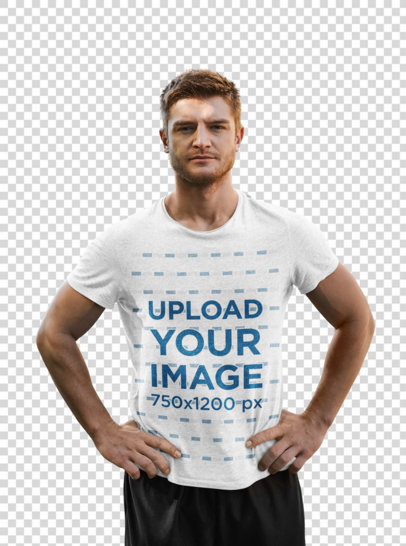 Transparent Mockup Featuring a Serious Man Wearing a Heathered T-Shirt 
