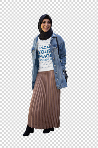 transparent t-shirt mockup of a happy woman wearing a hijab 32421