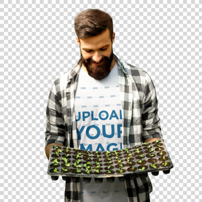 Transparent T-Shirt Mockup Featuring a Farmer Holding a Seedling Tray 42655-r-el2