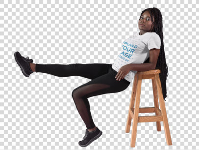 Transparent Woman with Locs Doing a Pose at the Studio While Wearing a Round Neck Tee Mockup