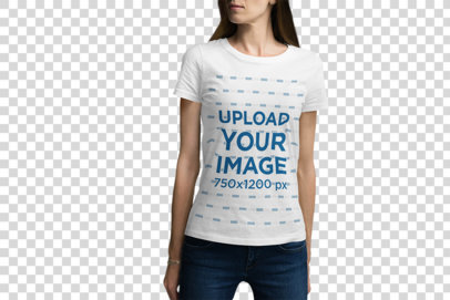 Transparent Mockup of a Woman Wearing a Customizable T-Shirt at Night 