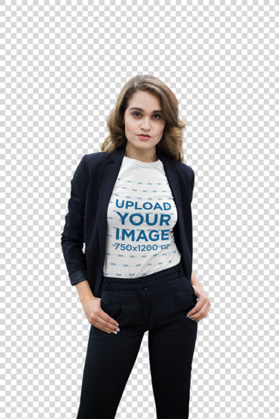 Transparent Woman Wearing a T-Shirt Mockup at the Office