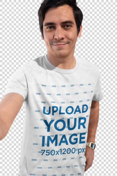 Transparent T-Shirt Mockup of a Happy Customer's Selfie 