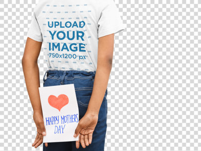 Transparent T-Shirt Mockup of a Girl Hiding a Present for Her Mom in Her Back