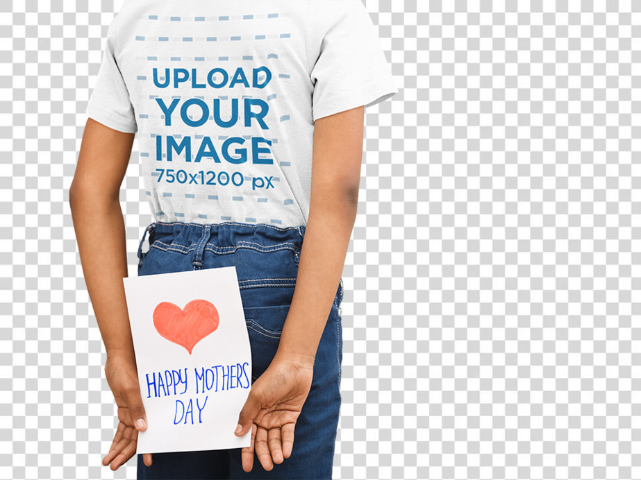 Transparent T-Shirt Mockup of a Girl Hiding a Present for Her Mom in Her Back