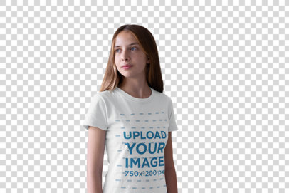 transparent t-shirt mockup of a teen girl with long straight hair a20700