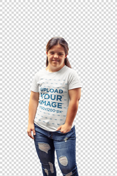transparent mockup of a young woman wearing a tee and ripped jeans a21378