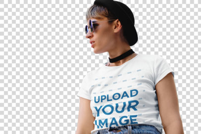 Transparent T-Shirt Mockup Featuring a Hipster Woman with a Choker 