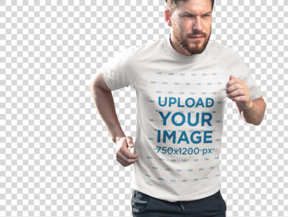 Transparent Fitness T-Shirt Mockup Featuring an Athletic Handsome Man Jogging 