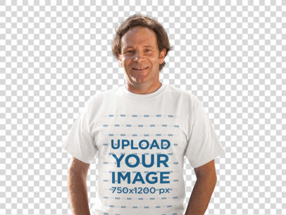 Transparent Mockup of a Middle Aged Man Wearing a Round Neck Tshirt While Outdoors