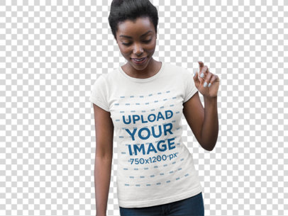 transparent mockup of a young woman wearing a round-neck tee while walking a16076