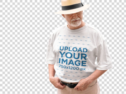 Transparent T-Shirt Mockup of a Stylish Elder Man in the Street