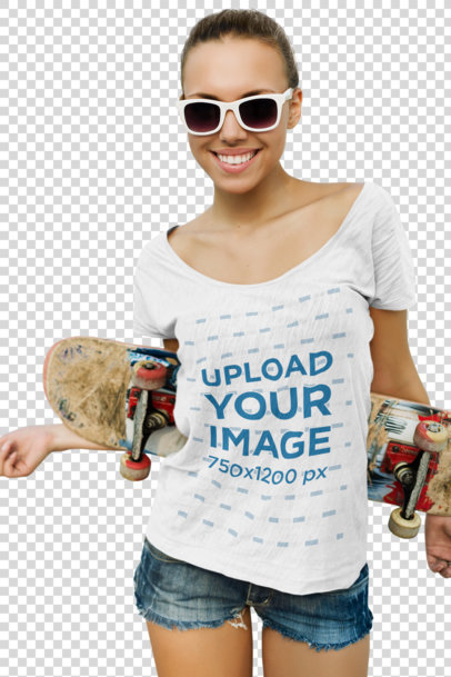 Transparent T-Shirt Mockup of a Happy Woman with a Skateboard 35205-r-el2