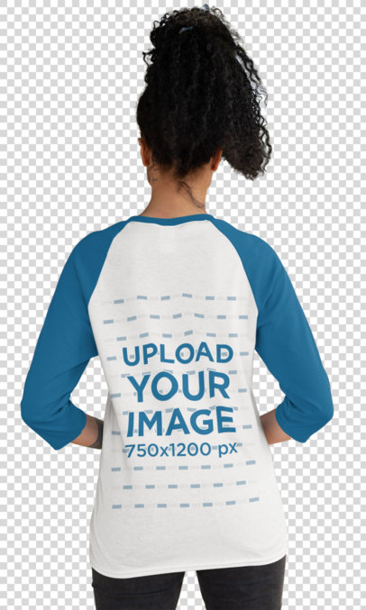 Transparent Back View Mockup of a Woman Wearing Raglan T-Shirt with Three-Quarter Sleeves 30237