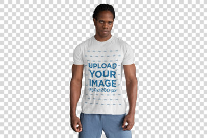 Transparent T-Shirt Mockup Featuring a Tough-Looking Man at a Boxing Gym
