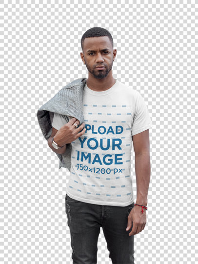 Transparent T-Shirt Mockup of a Casual Man on the Street