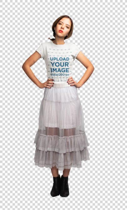 Transparent Round Neck Mockup of a Woman Holding Her Waist