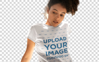 Transparent Tee Mockup Featuring a Woman with a Kinky Curly Ponytail