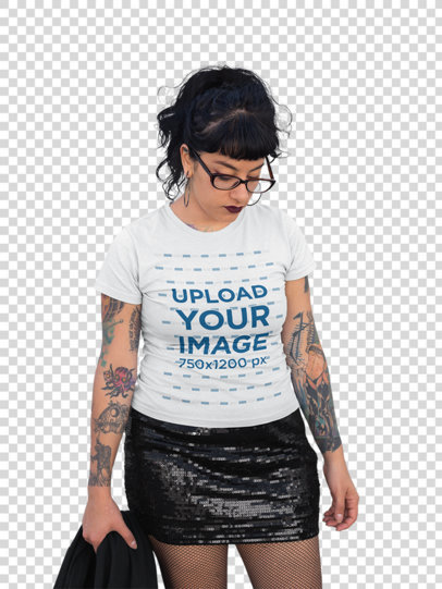 transparent t-shirt mockup of a punk woman with tattoos 23405