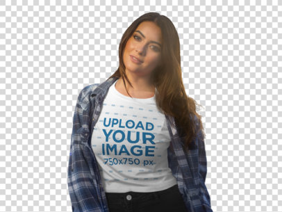 Transparent Gorgeous Woman Wearing a Crop Top T-Shirt Mockup Outdoors