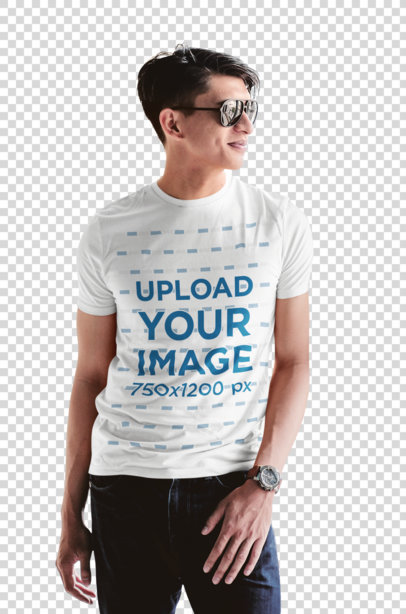 transparent t-shirt mockup of a happy man wearing sunglasses 43328-r-el2