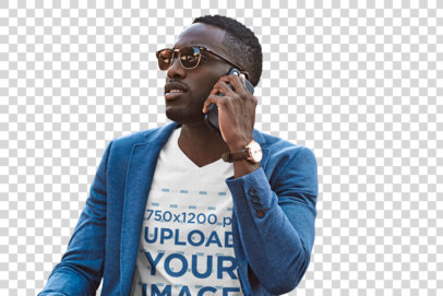 Transparent Mockup of an Elegant Man Wearing a V-Neck Tee and a Blazer