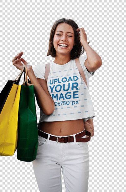Transparent Crop Top Mockup of a Happy Woman Out Shopping