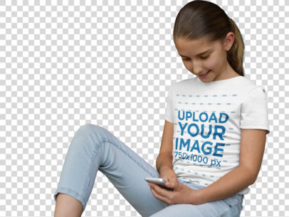 Transparent T-Shirt Mockup Featuring a Girl Using an iPhone 6