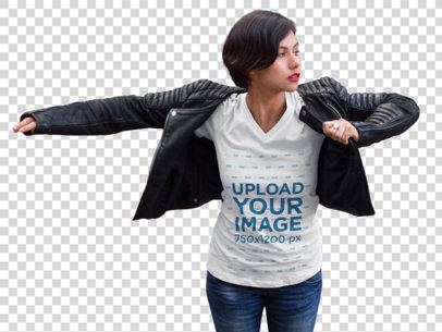 Transparent V-Neck T Shirt Mockup of a Woman 