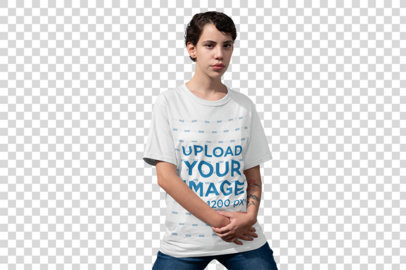 Transparent Unisex Tshirt Mockup Featuring a Woman with Short Hair