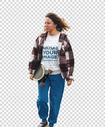 transparent t-shirt mockup of a cool woman looking ready to skate 46290-r-el2