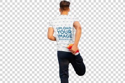 Transparent Back-View T-Shirt Mockup of a Man Stretching His Legs 40692-r-el2