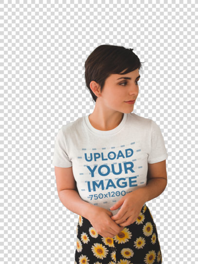 Transparent Woman with a Floral Skirt Wearing a Tshirt Mockup