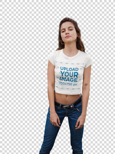 transparent mockup of a young woman wearing a crop-top and low-rise jeans a19321