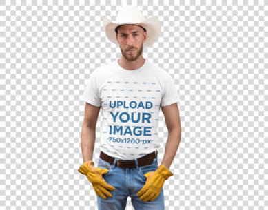 Transparent T-Shirt Mockup Featuring a Cowboy Man at a Ranch 27973