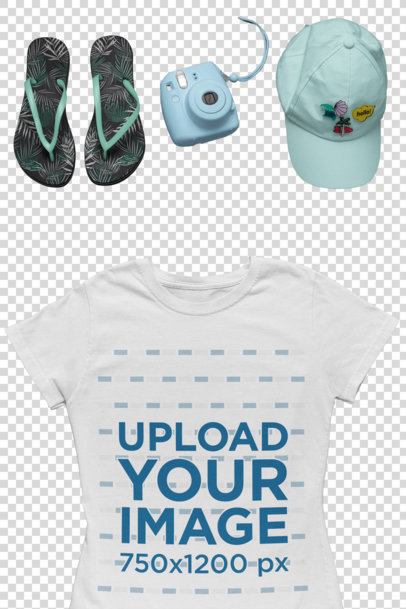 Transparent Tee Mockup of a Summer Outfit Featuring a Cap and Flip Flops 26551